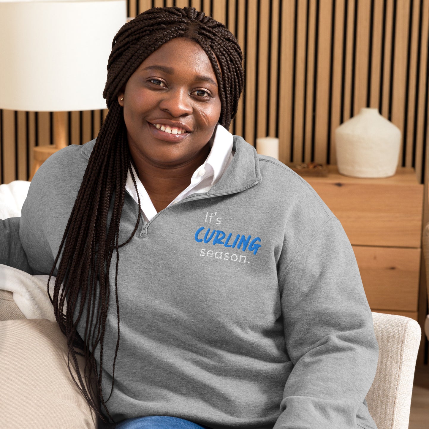 It's curling season embroidered fleece pullover