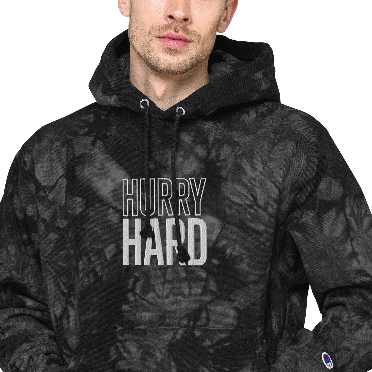 Hurry Hard Champion Tie-Dye Hoodie - Black/White